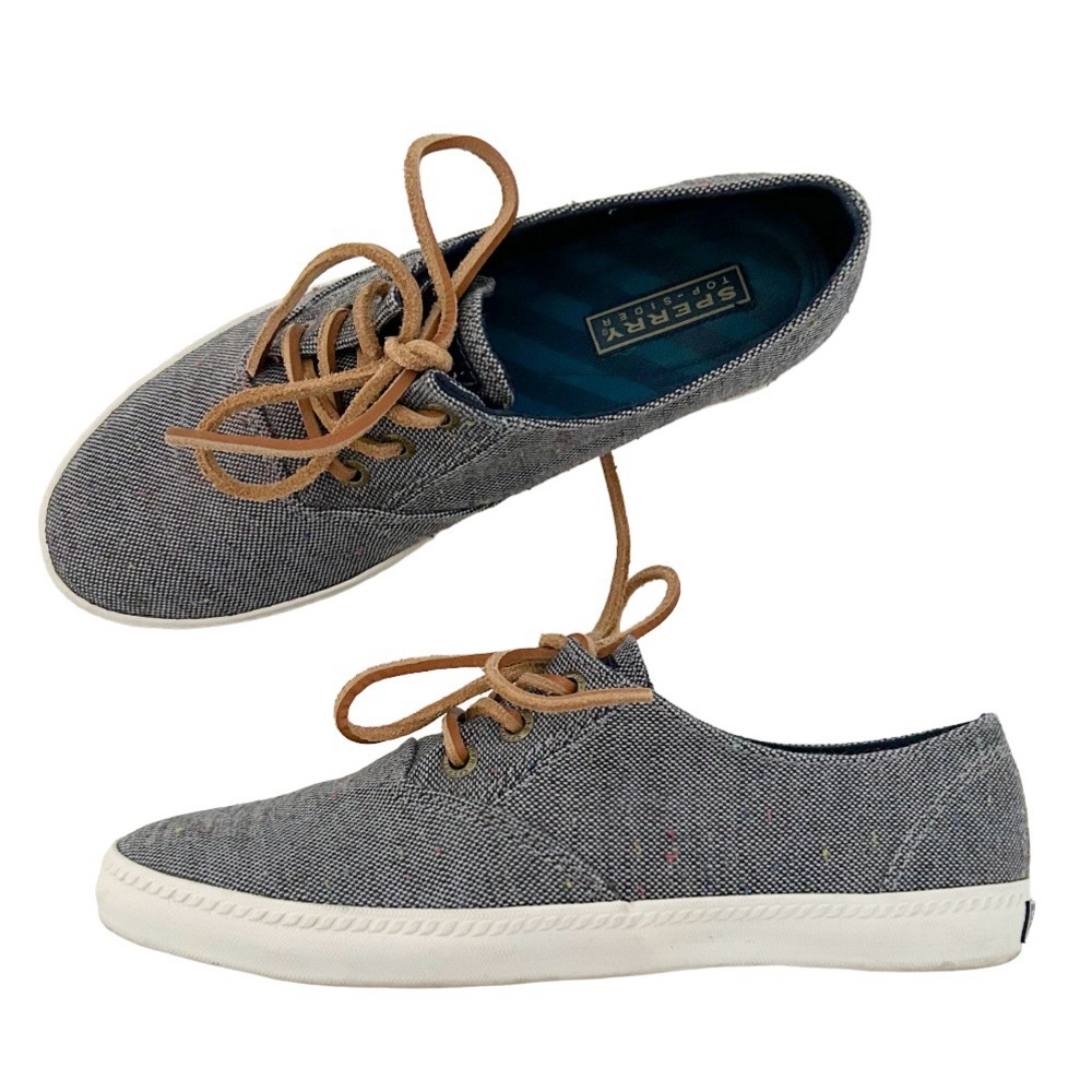 Sperry Topsider Baja Sneaker Brown Lace Up Casual Boat Shoes Navy Blue Chambray